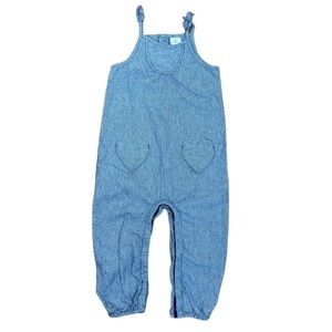 Hanna Andersson Pinstripe Heart Pocket Overalls‎ One Piece